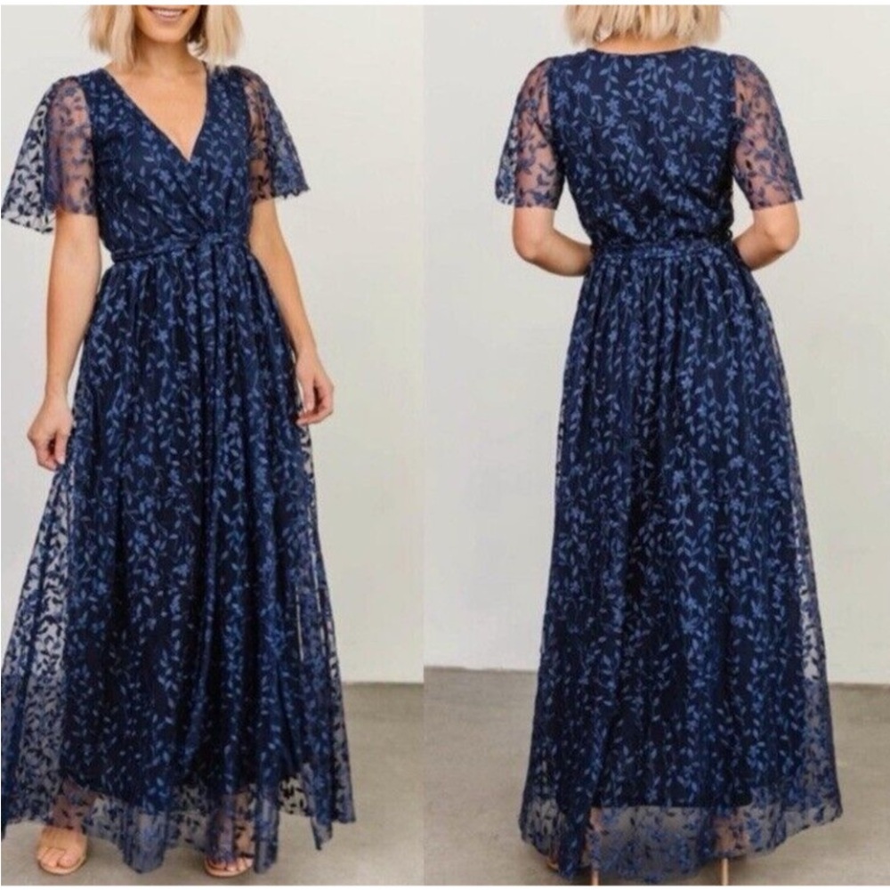 COPY - Baltic Born MarseilleEmbossed Maxi Dress Floral Tiered Romantic Blue